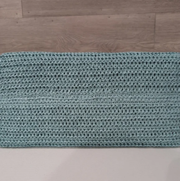 New Coach Straw Blue and Green Woven City Tote Bag - Picture 7 of 7